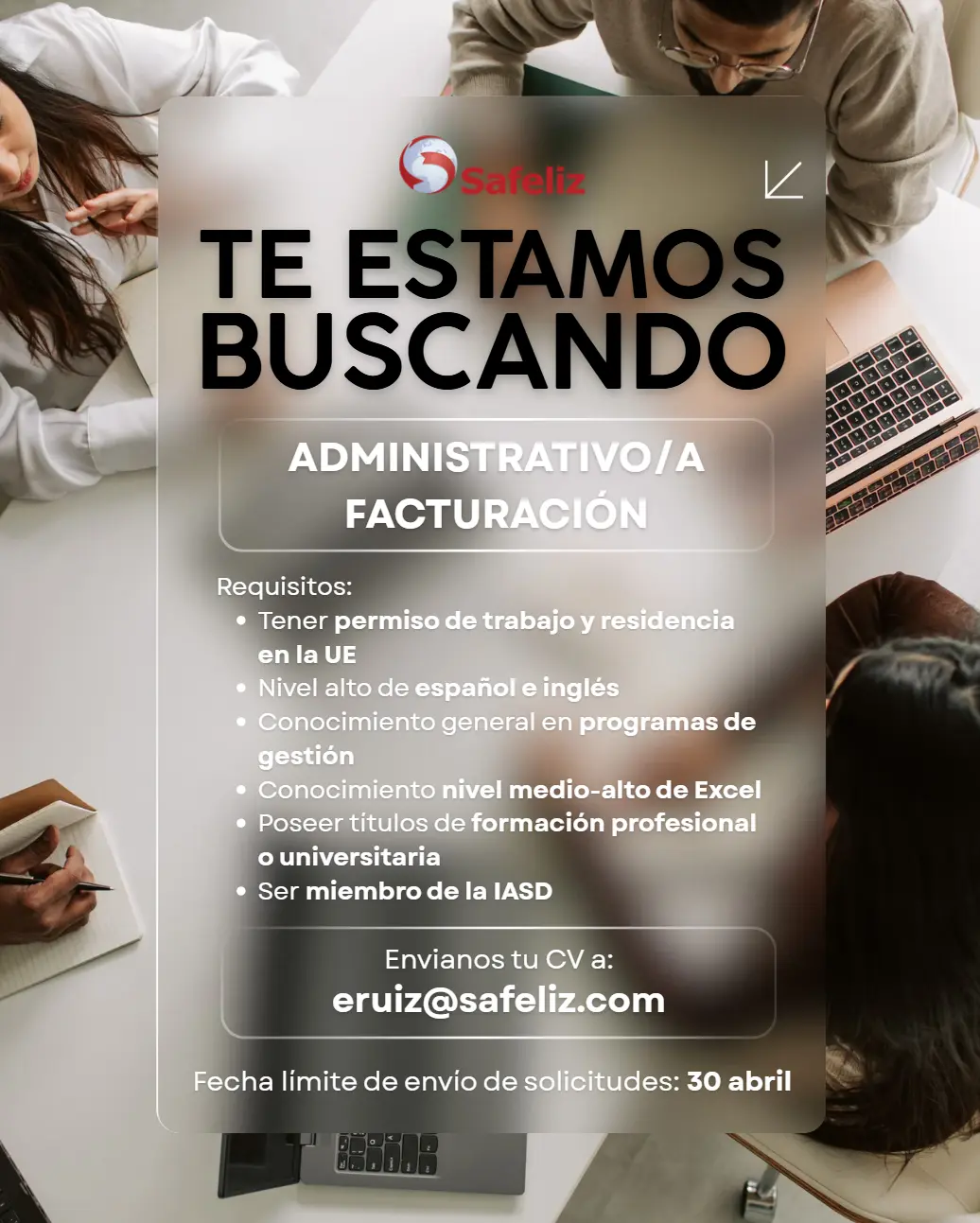 Convocatoria: Administrativo/a Facturación – Editorial Safeliz